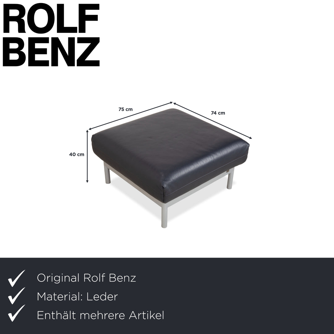 Canapé d'angle Rolf Benz Plura en cuir bleu foncé avec pouf et fonction manuelle