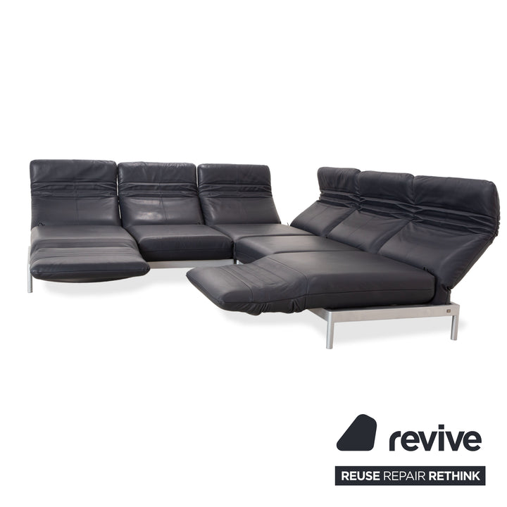 Rolf Benz Plura Leder Dunkelblau Ecksofa Hocker manuelle Funktion Sofa Couch