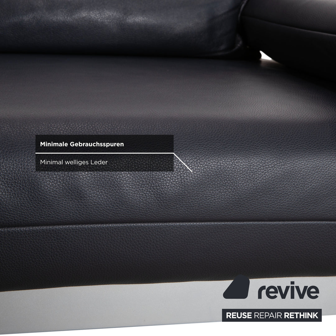 Rolf Benz Plura Leder Dunkelblau Ecksofa Hocker manuelle Funktion Sofa Couch