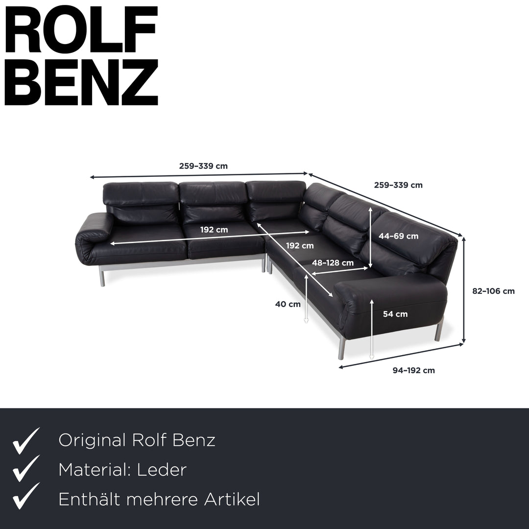 Canapé d'angle Rolf Benz Plura en cuir bleu foncé avec pouf et fonction manuelle