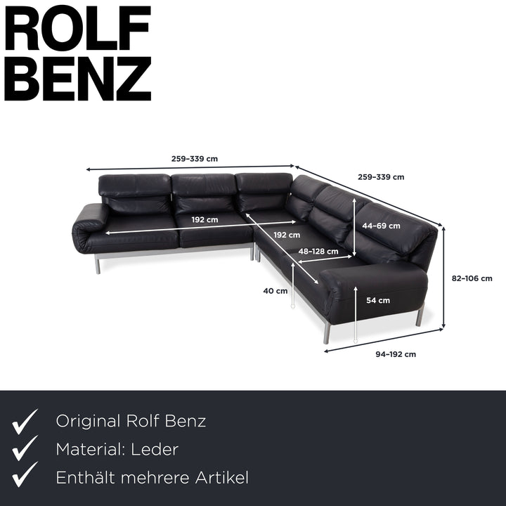 Canapé d'angle Rolf Benz Plura en cuir bleu foncé avec pouf et fonction manuelle