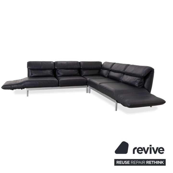 Rolf Benz Plura Leder Dunkelblau Ecksofa Hocker manuelle Funktion Sofa Couch