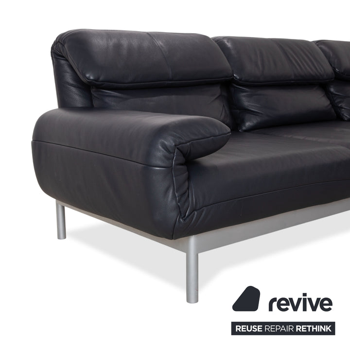 Rolf Benz Plura Leder Dunkelblau Ecksofa Hocker manuelle Funktion Sofa Couch