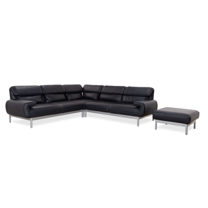 Rolf Benz Plura Leder Dunkelblau Ecksofa Hocker manuelle Funktion Sofa Couch