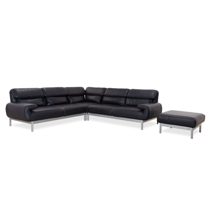 Rolf Benz Plura Leder Dunkelblau Ecksofa Hocker manuelle Funktion Sofa Couch