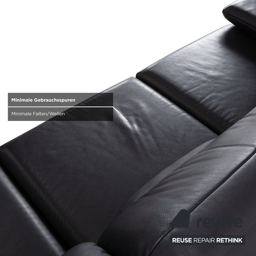 Rolf Benz Plura Leder Dunkelblau Ecksofa Hocker manuelle Funktion Sofa Couch