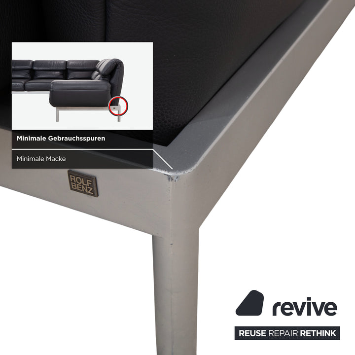 Canapé d'angle Rolf Benz Plura en cuir bleu foncé avec pouf et fonction manuelle