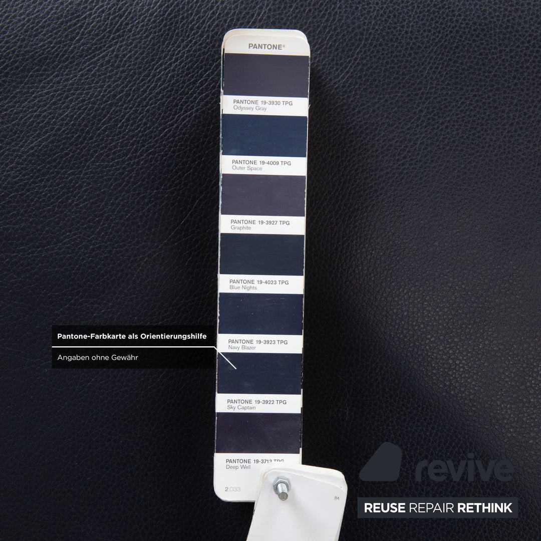 Canapé d'angle Rolf Benz Plura en cuir bleu foncé avec pouf et fonction manuelle