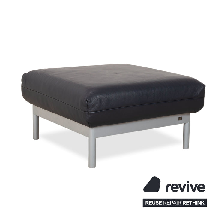 Canapé d'angle Rolf Benz Plura en cuir bleu foncé avec pouf et fonction manuelle