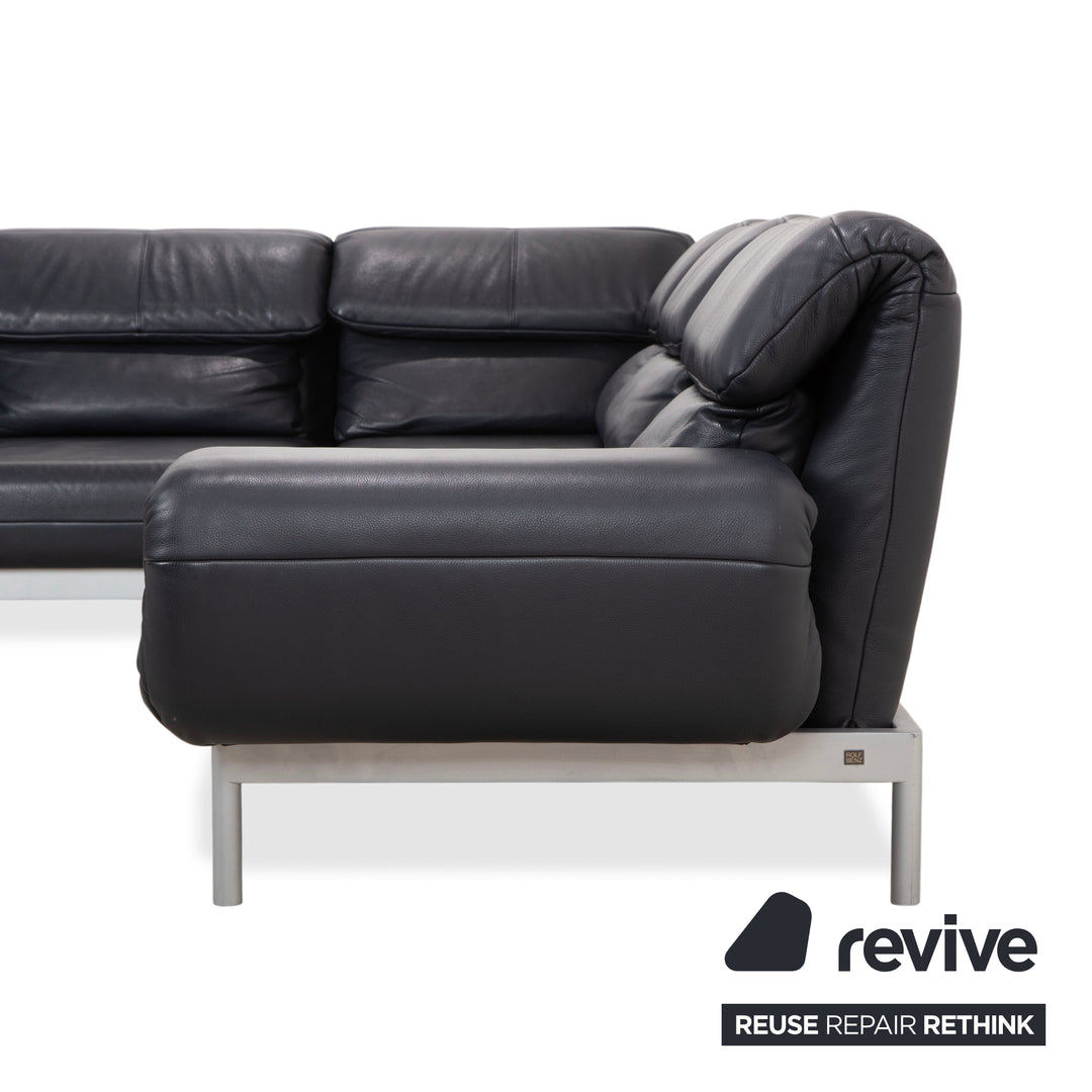 Rolf Benz Plura Leder Dunkelblau Ecksofa manuelle Funktion Sofa Couch