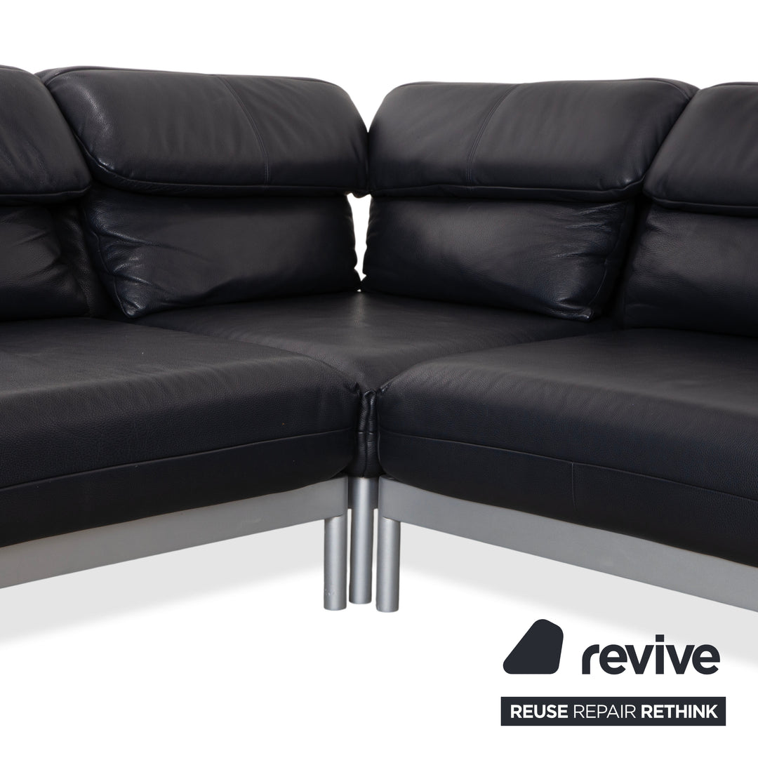 Rolf Benz Plura Leder Dunkelblau Ecksofa manuelle Funktion Sofa Couch