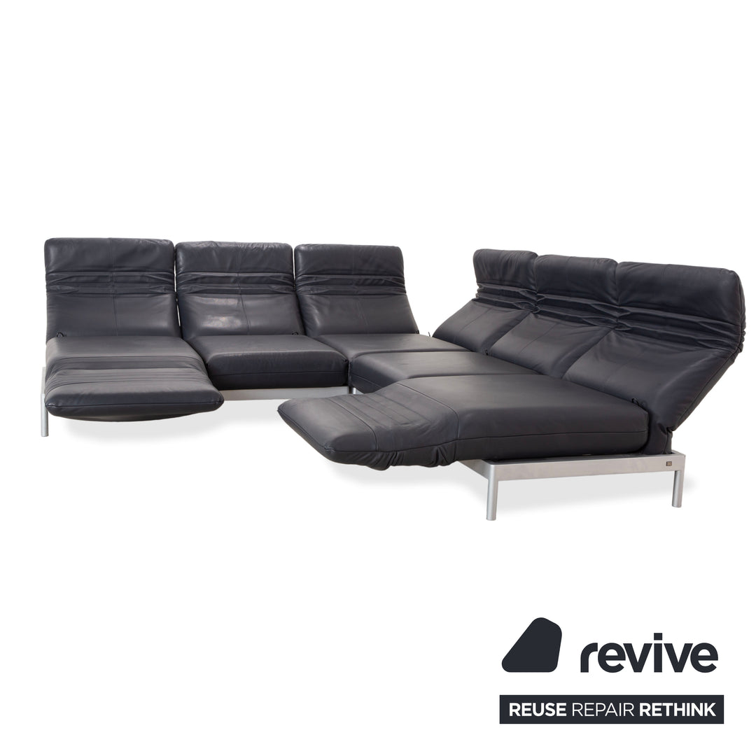 Rolf Benz Plura Leder Dunkelblau Ecksofa manuelle Funktion Sofa Couch