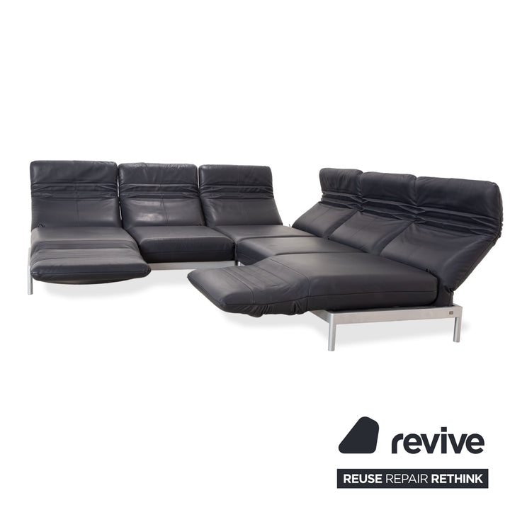 Rolf Benz Plura Leder Dunkelblau Ecksofa manuelle Funktion Sofa Couch
