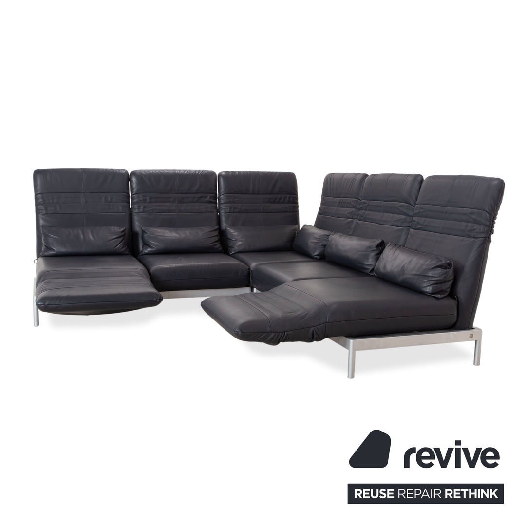 Rolf Benz Plura Leder Dunkelblau Ecksofa manuelle Funktion Sofa Couch