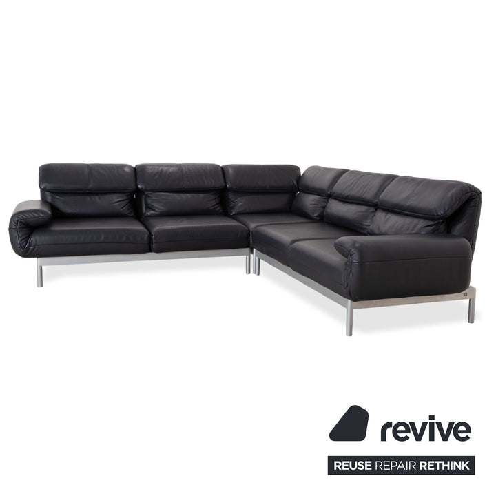 Rolf Benz Plura Canapé d'angle en cuir bleu foncé avec fonction manuelle