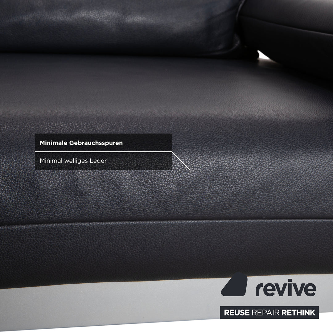 Rolf Benz Plura Canapé d'angle en cuir bleu foncé avec fonction manuelle