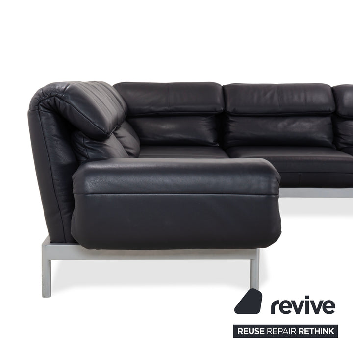 Rolf Benz Plura Canapé d'angle en cuir bleu foncé avec fonction manuelle