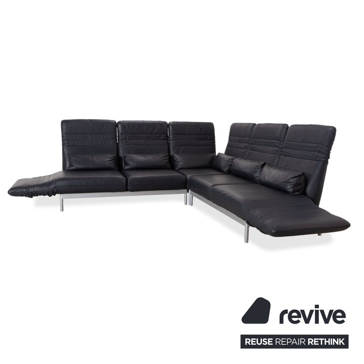 Rolf Benz Plura Leder Dunkelblau Ecksofa manuelle Funktion Sofa Couch