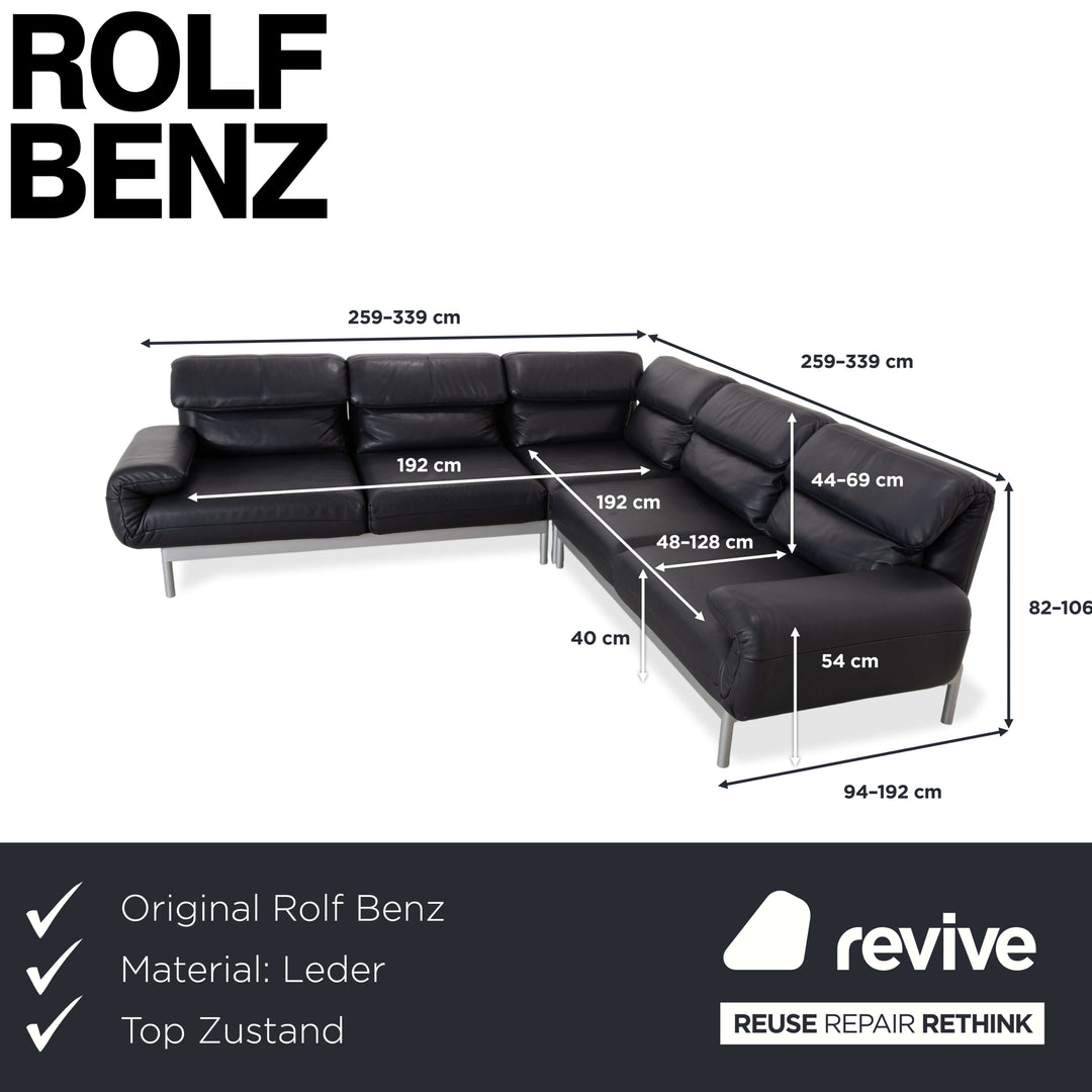 Rolf Benz Plura Canapé d'angle en cuir bleu foncé avec fonction manuelle