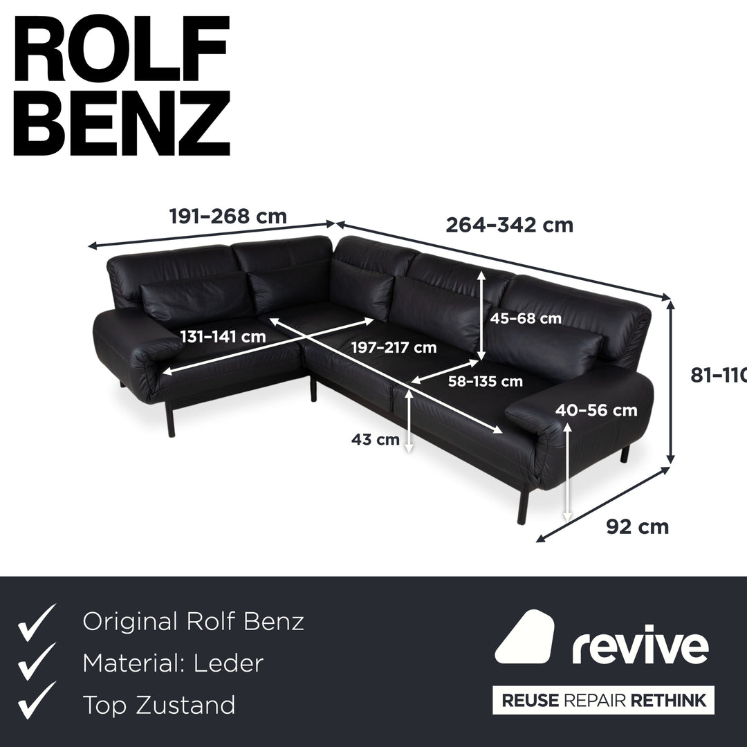 Rolf Benz Plura Leder Ecksofa Schwarz manuelle Funktion Sofa Couch