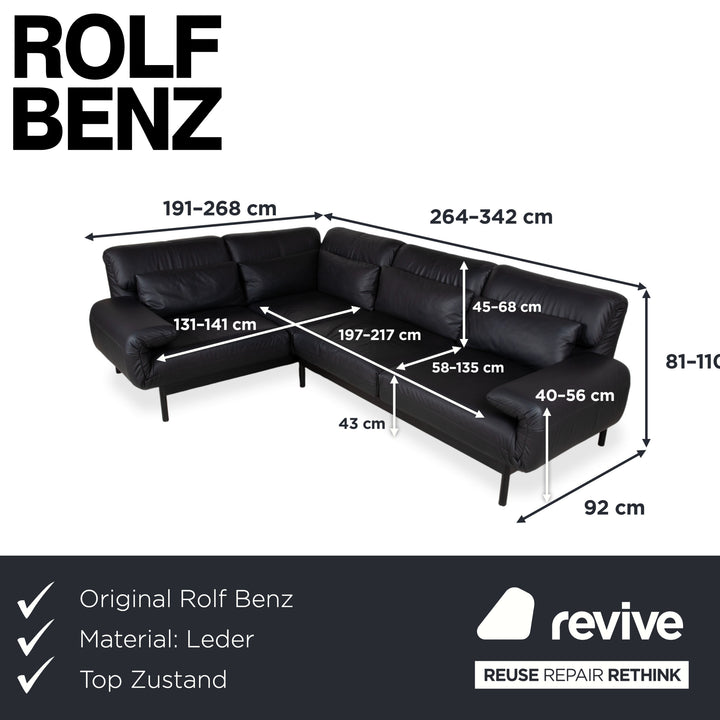 Rolf Benz Plura Leder Ecksofa Schwarz manuelle Funktion Sofa Couch