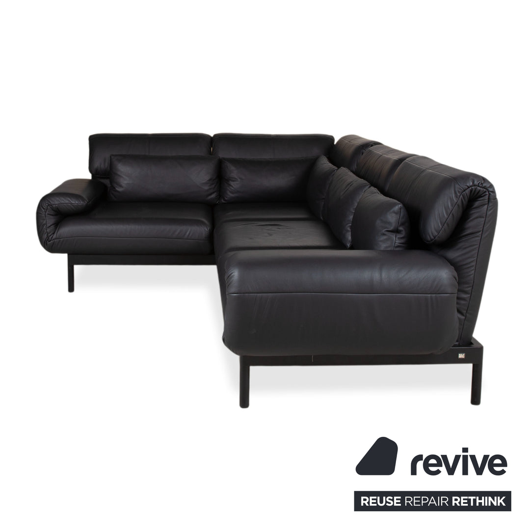 Rolf Benz Plura Leder Ecksofa Schwarz manuelle Funktion Sofa Couch