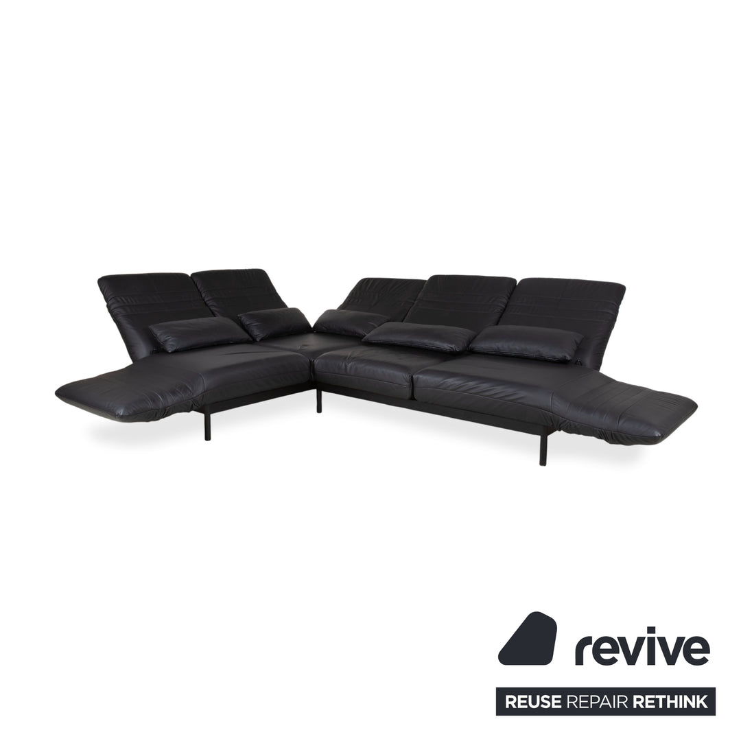 Rolf Benz Plura Leder Ecksofa Schwarz manuelle Funktion Sofa Couch