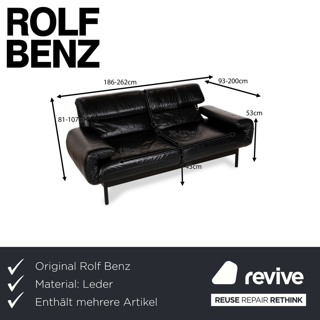 Rolf Benz Plura Leather Sofa Set Three-Seater Black Manual Function Stool Couch
