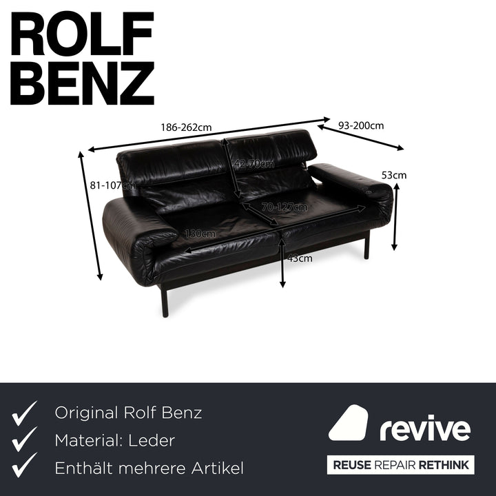 Rolf Benz Plura Leather Sofa Set Three-Seater Black Manual Function Stool Couch