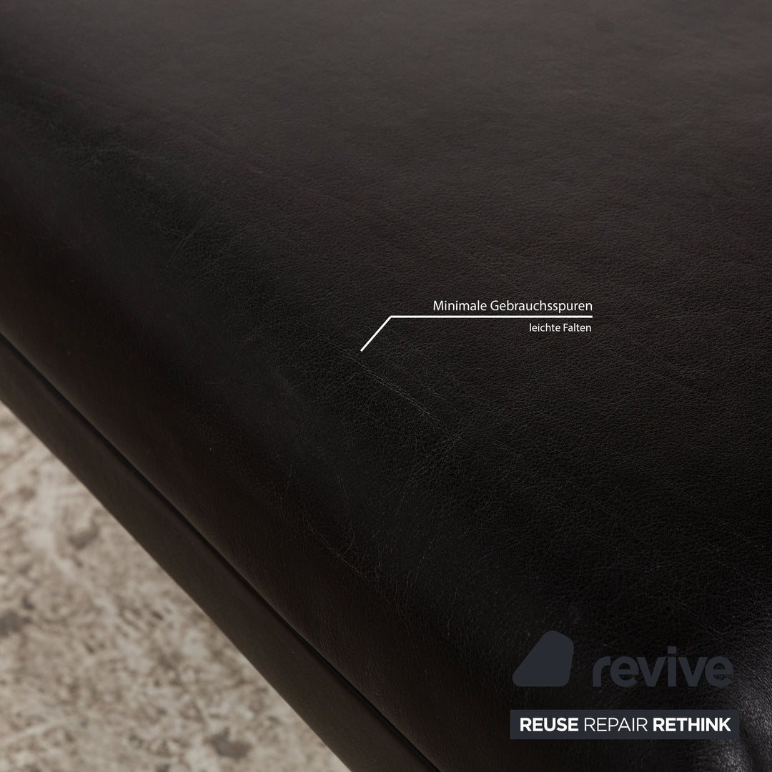 Rolf Benz Plura Leather Sofa Set Three-Seater Black Manual Function Stool Couch