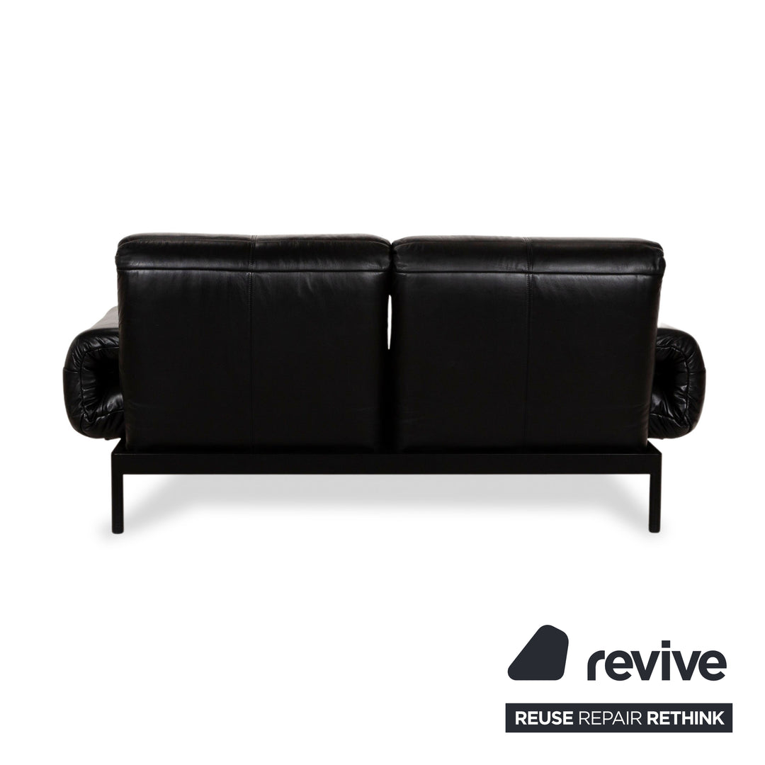 Rolf Benz Plura Leather Sofa Set Three-Seater Black Manual Function Stool Couch