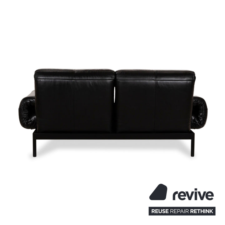 Rolf Benz Plura Leather Sofa Set Three-Seater Black Manual Function Stool Couch