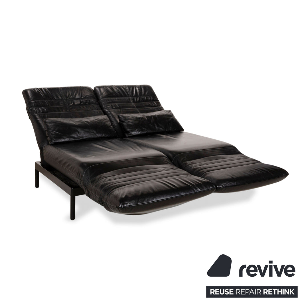 Rolf Benz Plura Leather Sofa Set Three-Seater Black Manual Function Stool Couch