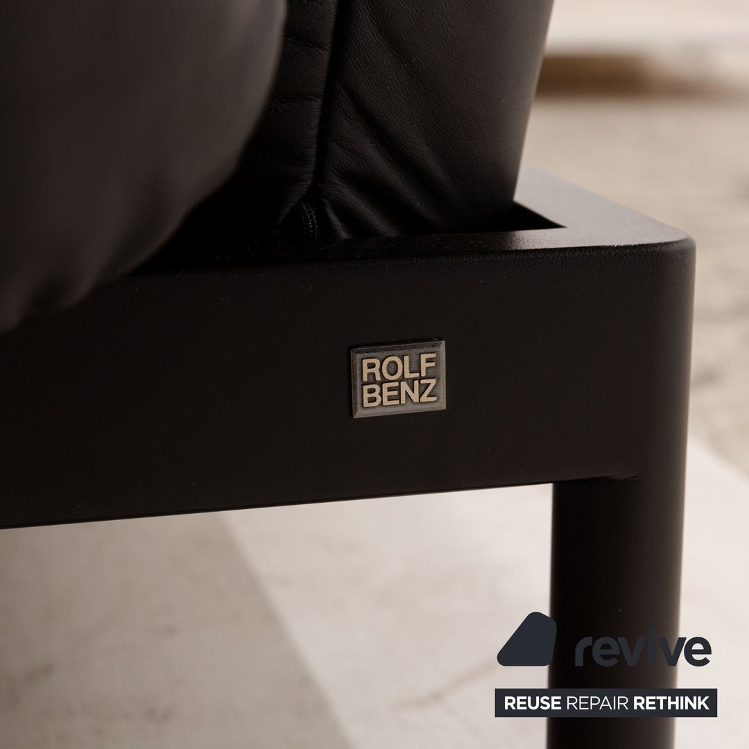 Rolf Benz Plura Leather Sofa Set Three-Seater Black Manual Function Stool Couch