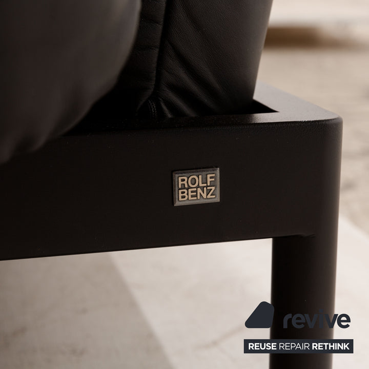 Rolf Benz Plura Leather Sofa Set Three-Seater Black Manual Function Stool Couch