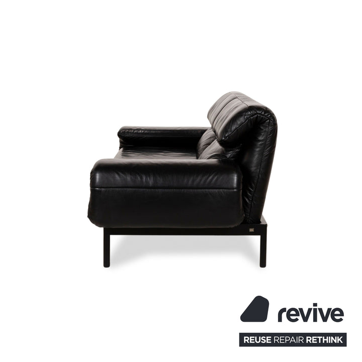 Rolf Benz Plura Leather Sofa Set Three-Seater Black Manual Function Stool Couch