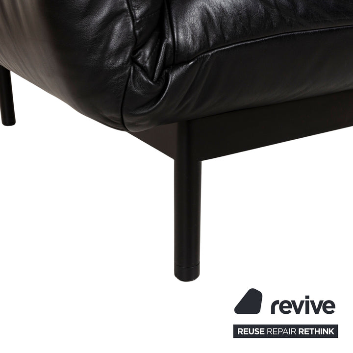 Rolf Benz Plura Leather Sofa Set Three-Seater Black Manual Function Stool Couch