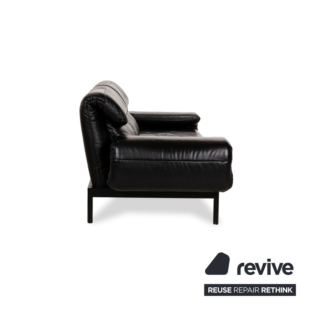 Rolf Benz Plura Leather Sofa Set Three-Seater Black Manual Function Stool Couch