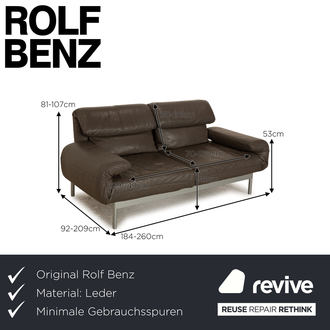 Rolf Benz Plura Leather Sofa Gray Taupe Two Seater Manual Function Relax Function