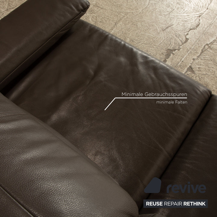 Rolf Benz Plura Leather Sofa Gray Taupe Two Seater Manual Function Relax Function