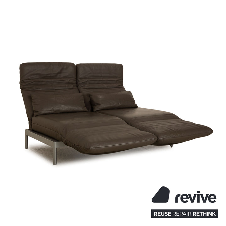 Rolf Benz Plura Leather Sofa Gray Taupe Two Seater Manual Function Relax Function