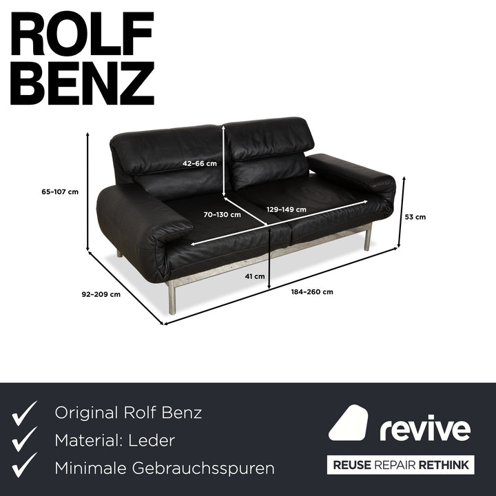 Rolf Benz Plura Leder Sofa Schwarz Zweisitzer Couch Funktion Relaxfunktion
