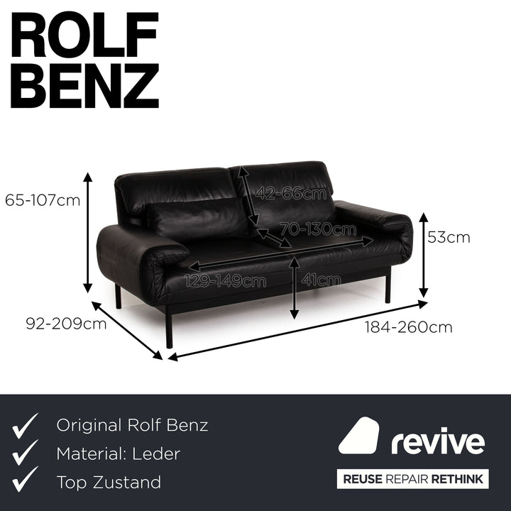 Rolf Benz Plura Canapé en cuir noir 2 places Fonction de relaxation Fonction de relaxation