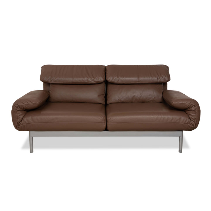 Rolf Benz Plura Leather Sofa Two-Seater Brown Taupe manual function Relax function Reclining function