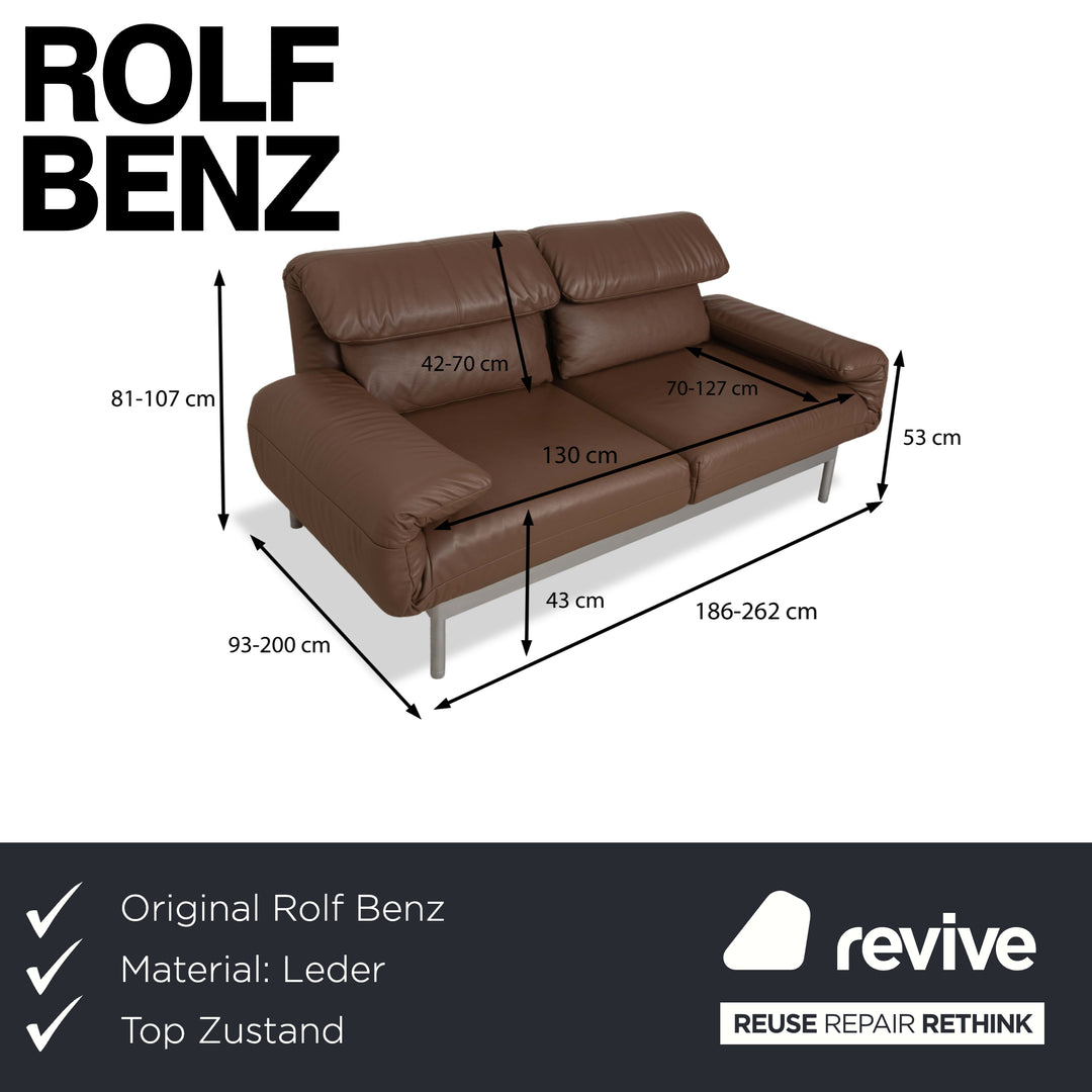 Rolf Benz Plura Leather Sofa Two-Seater Brown Taupe manual function Relax function Reclining function