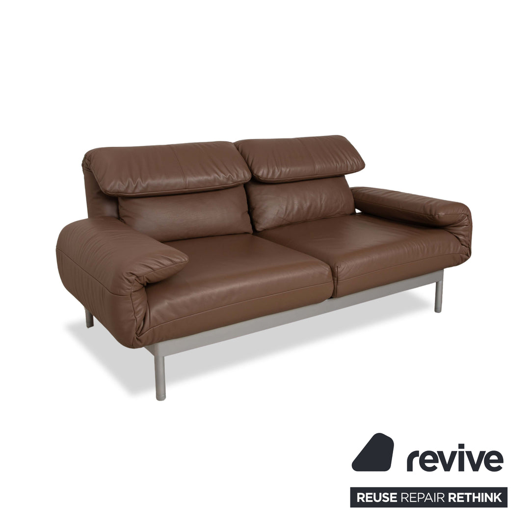 Rolf Benz Plura Leather Sofa Two-Seater Brown Taupe manual function Relax function Reclining function