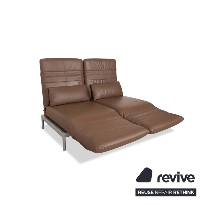 Rolf Benz Plura Leather Sofa Two-Seater Brown Taupe manual function Relax function Reclining function