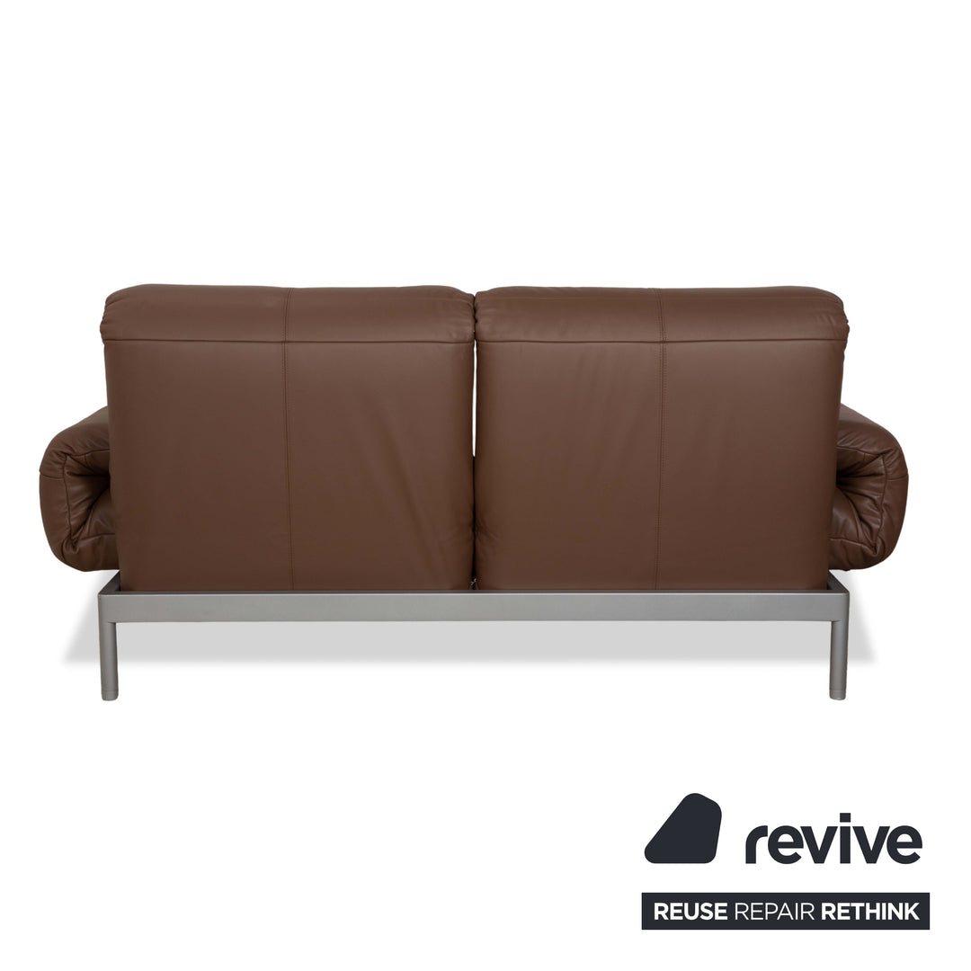 Rolf Benz Plura Leather Sofa Two-Seater Brown Taupe manual function Relax function Reclining function