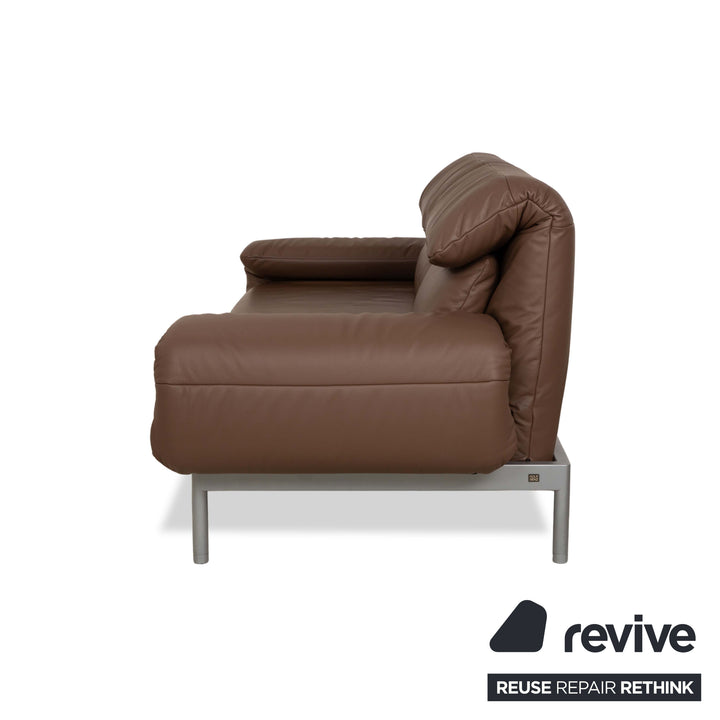 Rolf Benz Plura Leather Sofa Two-Seater Brown Taupe manual function Relax function Reclining function