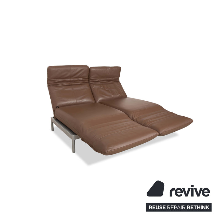 Rolf Benz Plura Leather Sofa Two-Seater Brown Taupe manual function Relax function Reclining function